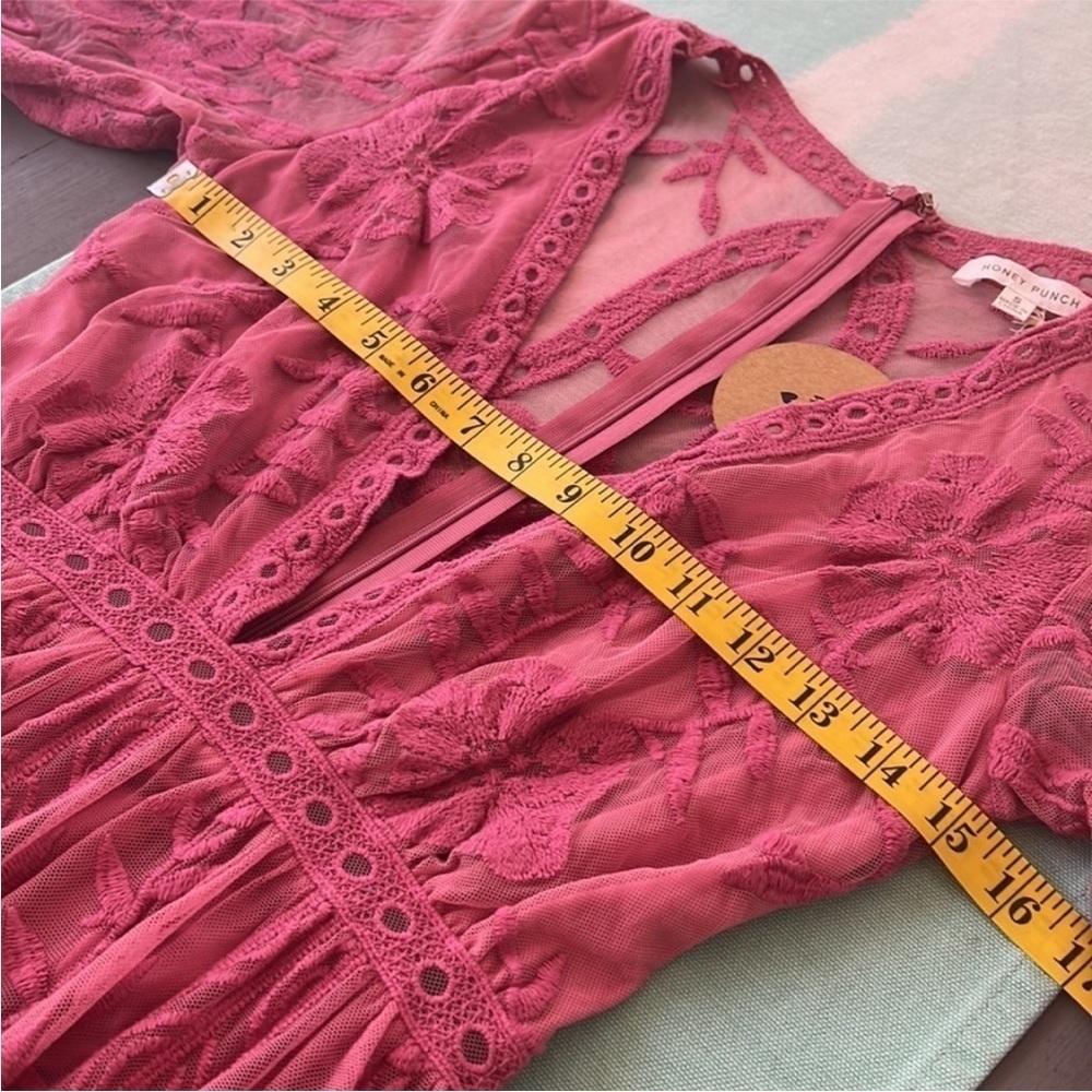 Honey Punch Pink Lace Maxi Romper Dress Sheer Floral Overlay S NWT - Picture 10 of 12